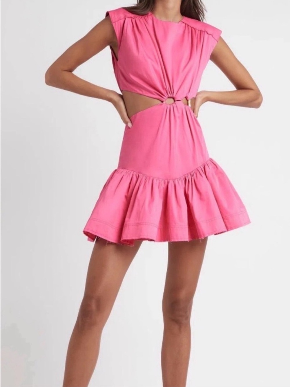 Aje Pink Ring-Front Cutout Mini Dress